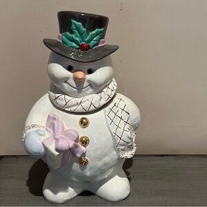Lenox Snowman 24K trim cookie jar Christmas